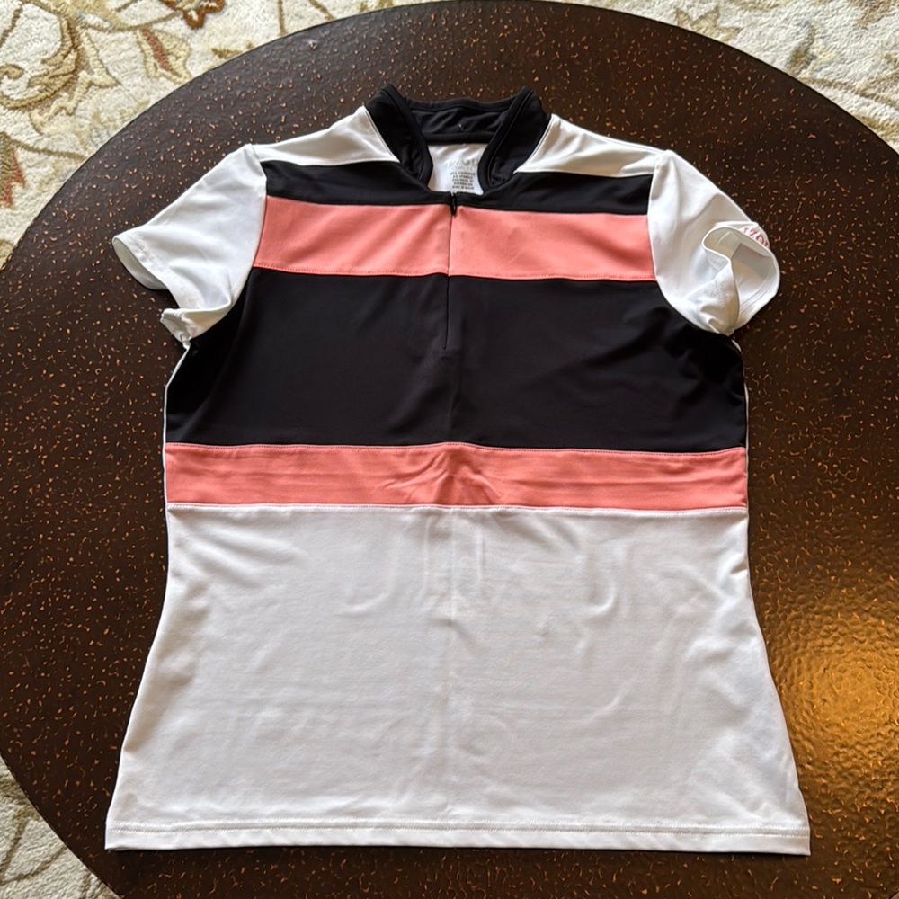 Chic Women's Black and Pink Colorblock Jersey Top
